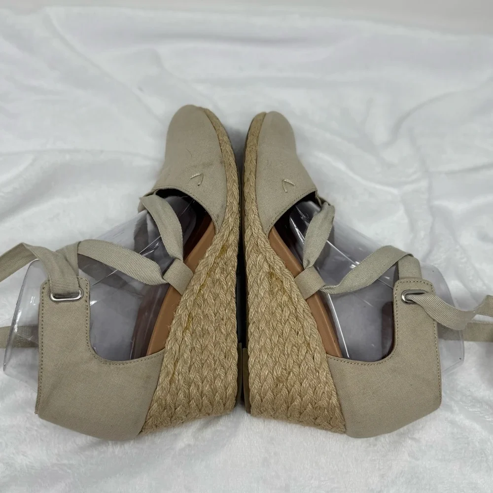 Vionic Kaitlyn Women's‎ Wedge Orthotic Sandal Oat Beige Canvas Size 8 Tie Strap
